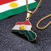 Kurdistan Region Map Necklace for Women Men Chains Stainless Steel Kurdish Flag Map Pendants Necklace Jewelry Collar N6212S01