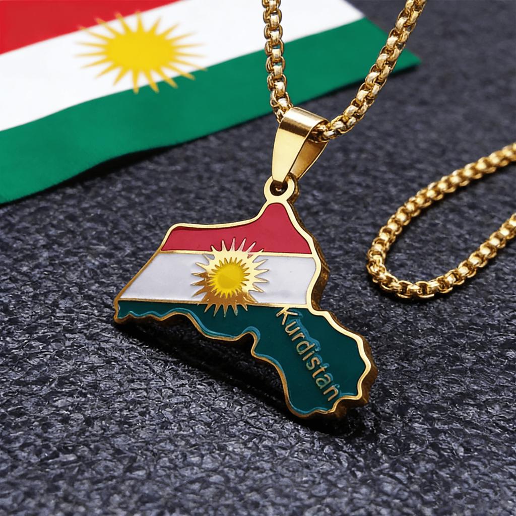 Kurdistan Region Map Necklace for Women Men Chains Stainless Steel Kurdish Flag Map Pendants Necklace Jewelry Collar N6212S01