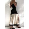 Europäisch-Amerikanisches Damen-Colorblock-Latzkleid Asymmetrisches Spitzen-Patchwork Seitenschlitz Saum Sommerkleid