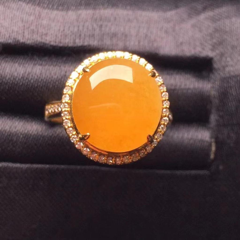 Fashionable Natural Ice Chalcedony Yellow Rings for Women Simple Retro Classic Egg Face Ring Banquet Jewelry Adjustable Opening
