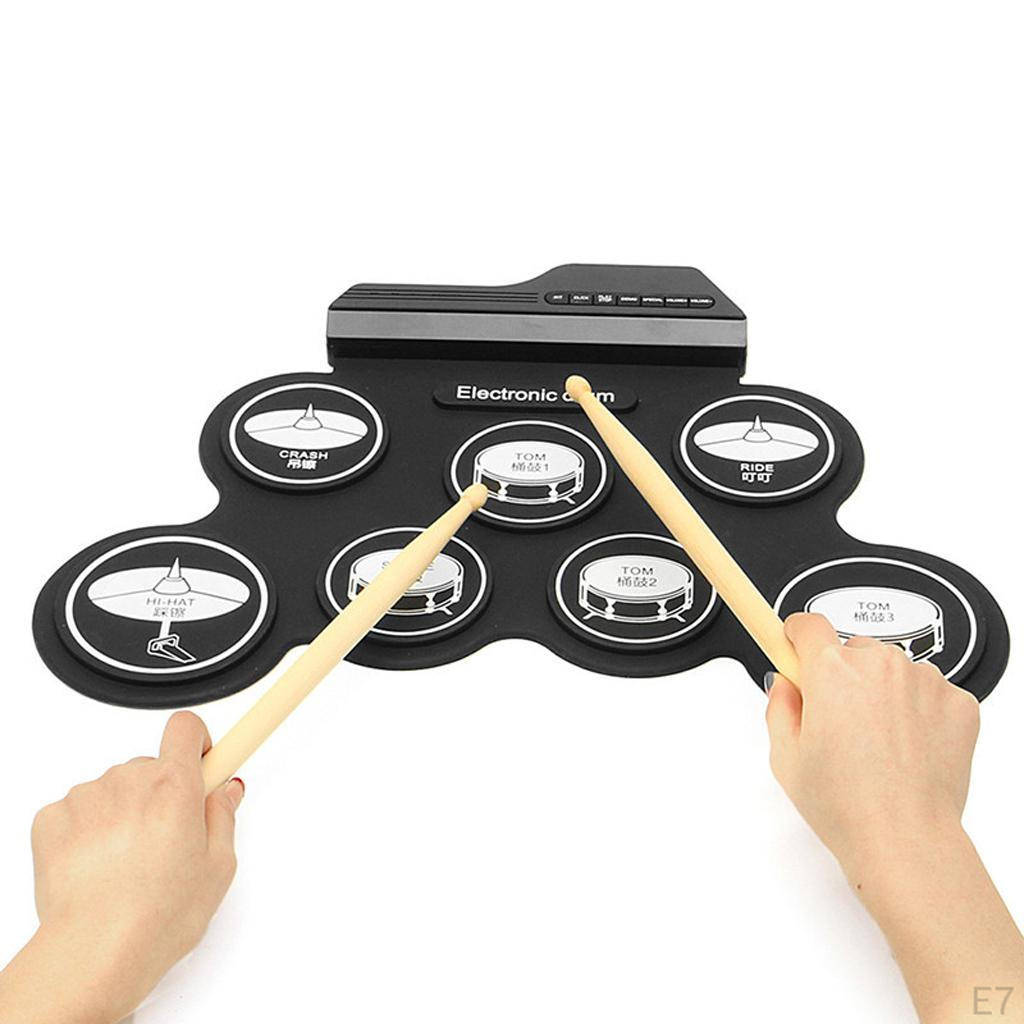 Set 7 Pad Roll Up Drum with Built-in Speaker Sticks