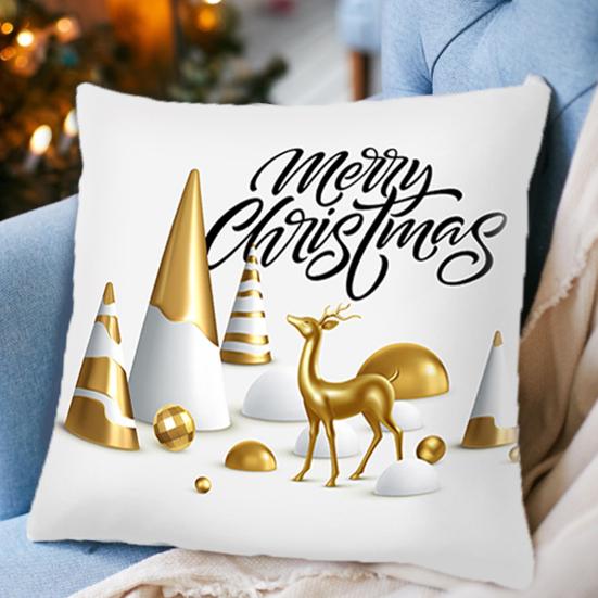 Throw Pillow Cushion Tear Resistant Washable Hidden Zipper High Quality Golden Color Pattern Christmas Throw Pillow Cushion
