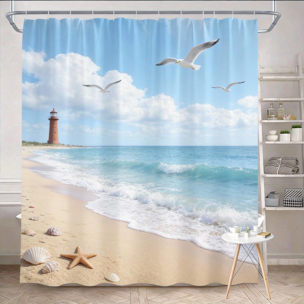 Nature Shower Curtain 180x180cm – Serene Mountain Landscape with River & Pines, Scenic Bathroom Decor, 12 Hooks