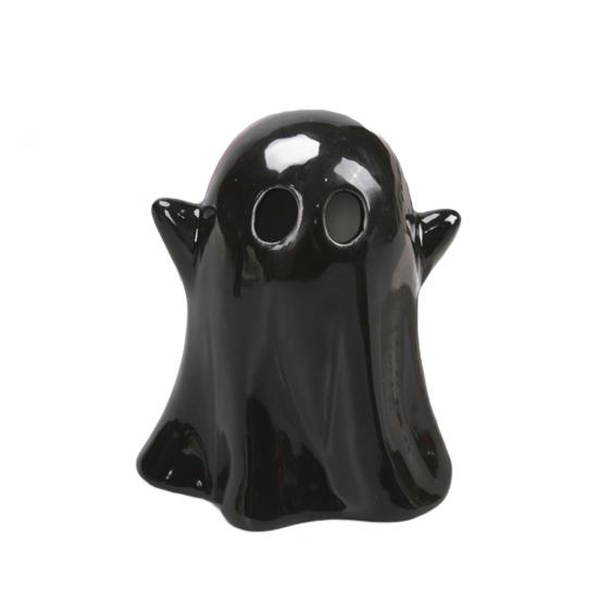 Keramická svítící dekorace duch Malá bílá figurka ducha LED Halloweenský duch Stolní ozdoba pro vnitřní domácí dekoraci