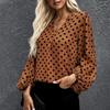 Plus Size V Neck Dotted Prints Loose Long Sleeve Shirt