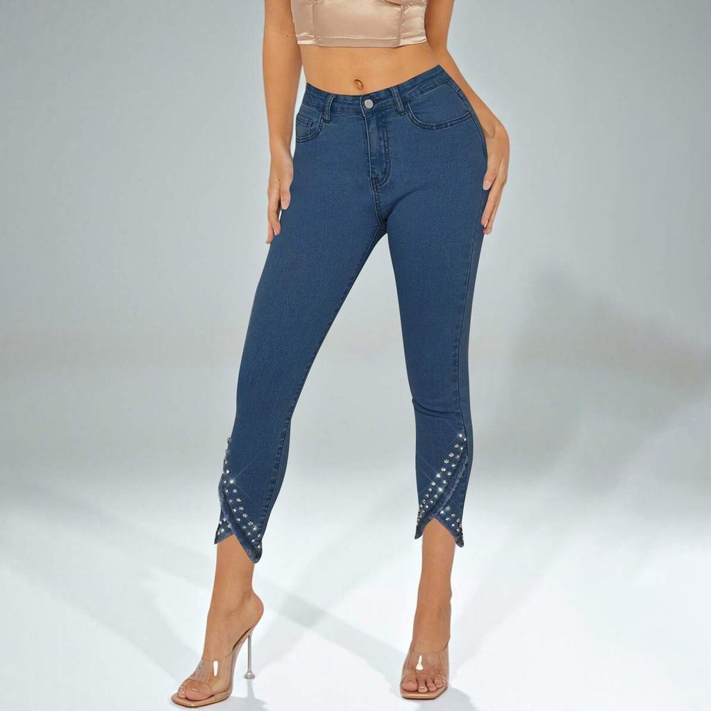 Women's High Waist Jeans Skinny Casual Diamond Jeans