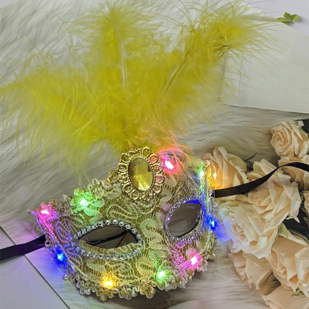 1Pcs Venetian Venice Glowing Feather Led Masks Woman Fancy Dance Party Eye Mask Carnival Halloween Masquerade Cosplay Costume