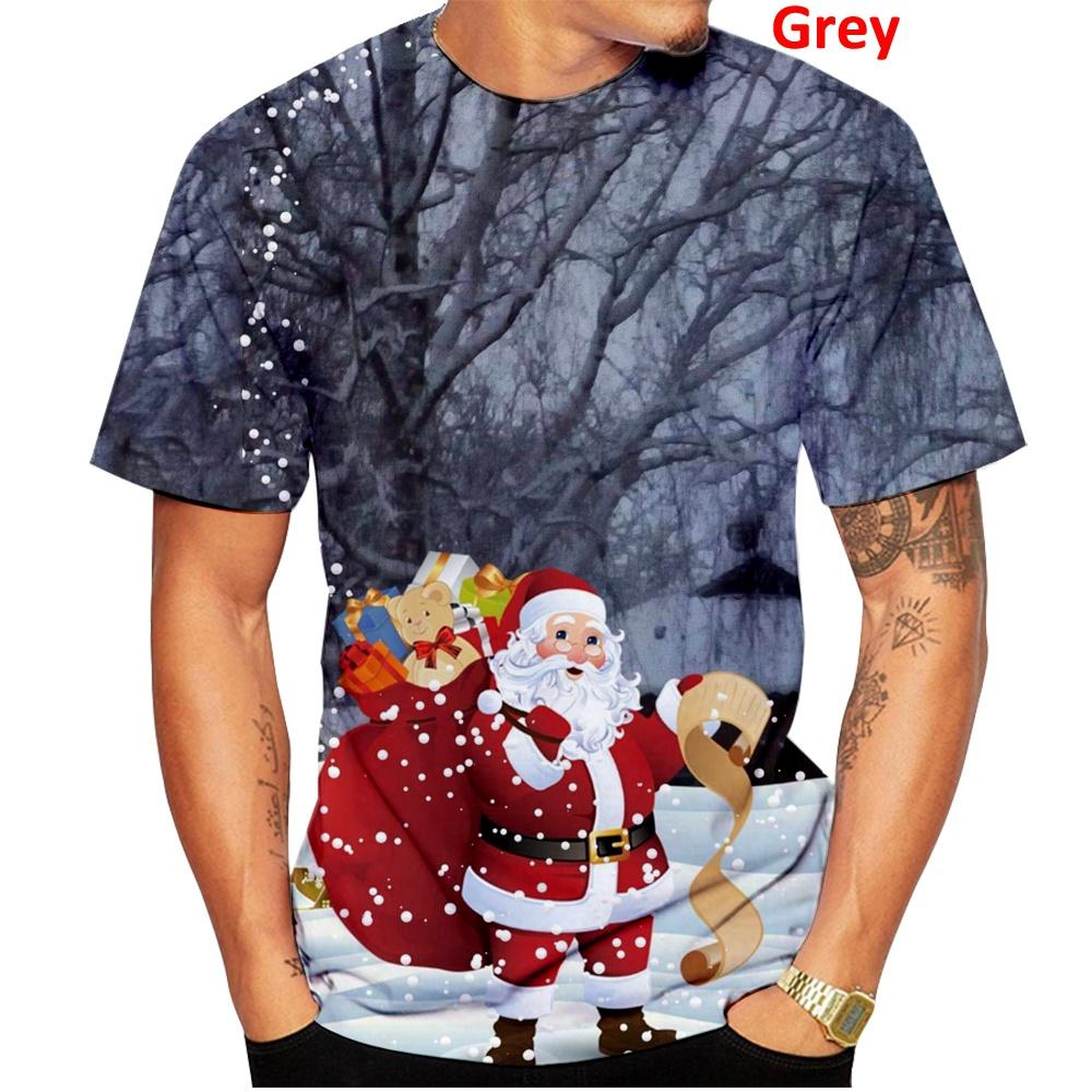 New Fashion Christmas Shirt Casual 3D Printed Men's Personality Short Sleeve Round Neck Christmas Tree Tee