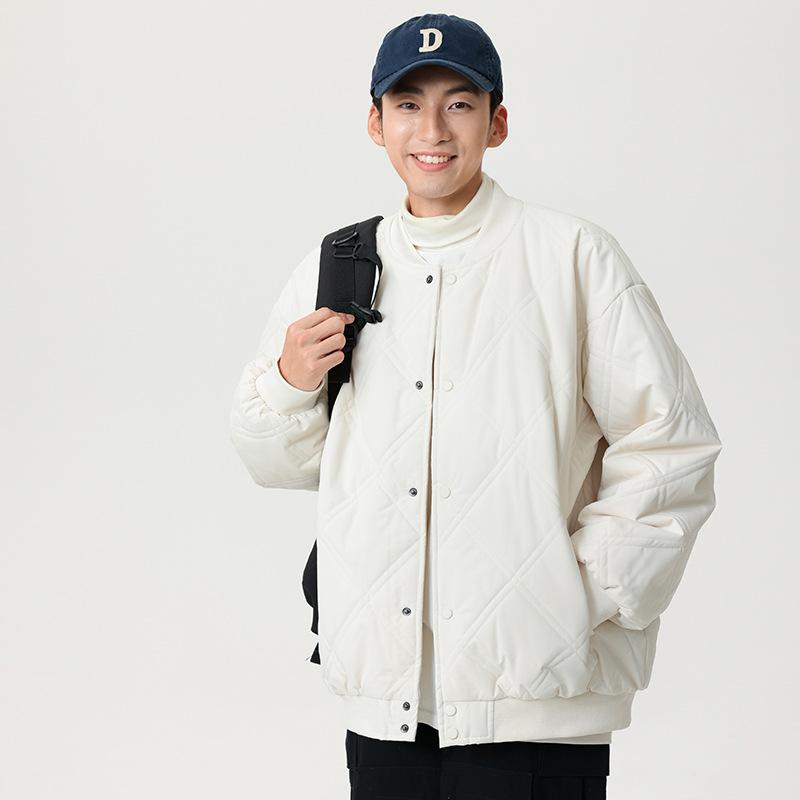 

2025 new fleece thickened cotton jacket, winter lambswool stand-up collar jacket, cotton jacket, men s baseball uniform top, trendy cotton clothes 2XL белый