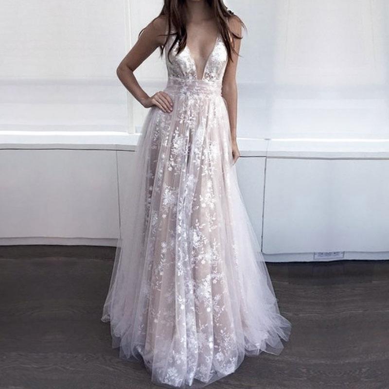 2025 Summer New Cross-border European and American Women's Clothing Amazon Dress Sexy Lace Deep V Sleeveless Evening Dress