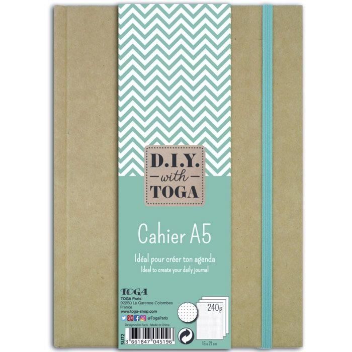 Cahier A5 - Kraft - 240 pages - Couverture personnalisable - Élastique vert menthe - Uni