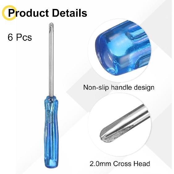 uxcell 6pcs Mini Phillips Screwdriver 2.0mm 65mm Length Micro Precision Cross Head Screw Driver with Non-Slip Handle for Watch Eyeglasses Electronics