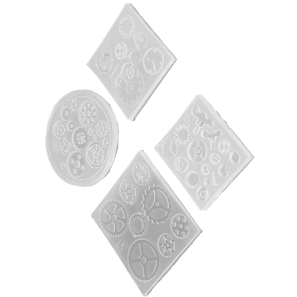 4pcs Set Gear Shape 3D Chocolate Cake Fondant Silicone Mold DIY Resin Jewelry Pendant Decortion