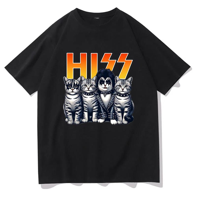 

New Women HISS Fun Cat Printed T-shirt Summer Women Casual Breathable Fashion Trend Loose Round Neck Short Sleeve Tops T-shirt XS чорний