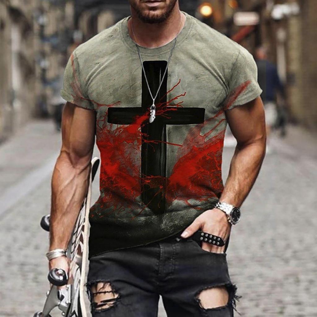 Men's Street  Muscle Short Sleeve Print Personality Fashion Fashion T-Shirt