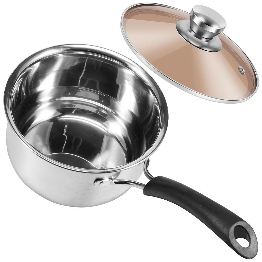 Saucepan Stainless Steel Small Sauce Pan Milk Pot with Glass Lid Heat-resisting Handle Sauce Pot for Cooking Boiling Stewing