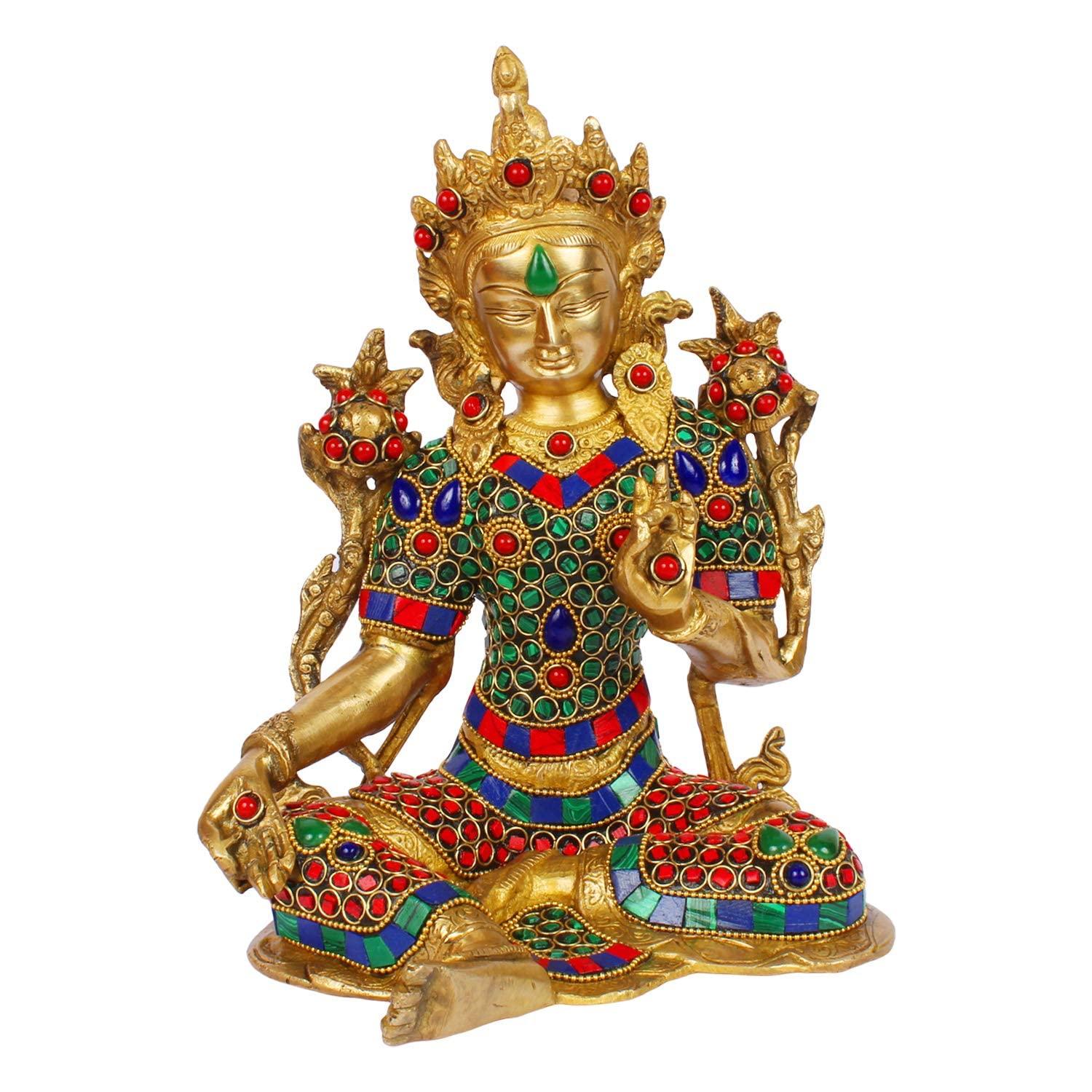 

Goddess Tara Statue For Health Happiness, Multi Color Stone Chips - 9.5 Inch