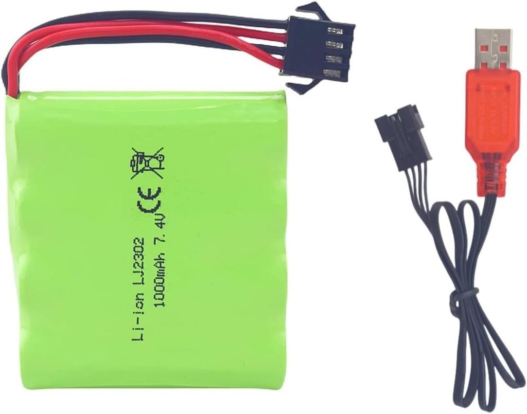7.4V 1000mAh Akku mit SM-4P Stecker | Kompatibel mit RC DE36W DE65 | Lange Lebensdauer, Kompaktes Design, Grün