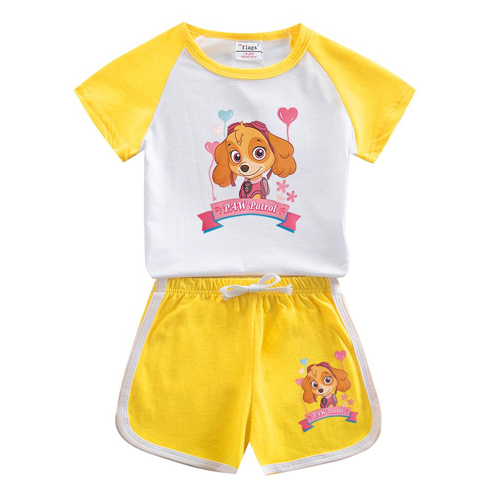 Paw Patrol Girls' Stylish Summer Outfit Set – 2022 Fashionable Short-Sleeve Two-Piece for Small & Medium Children