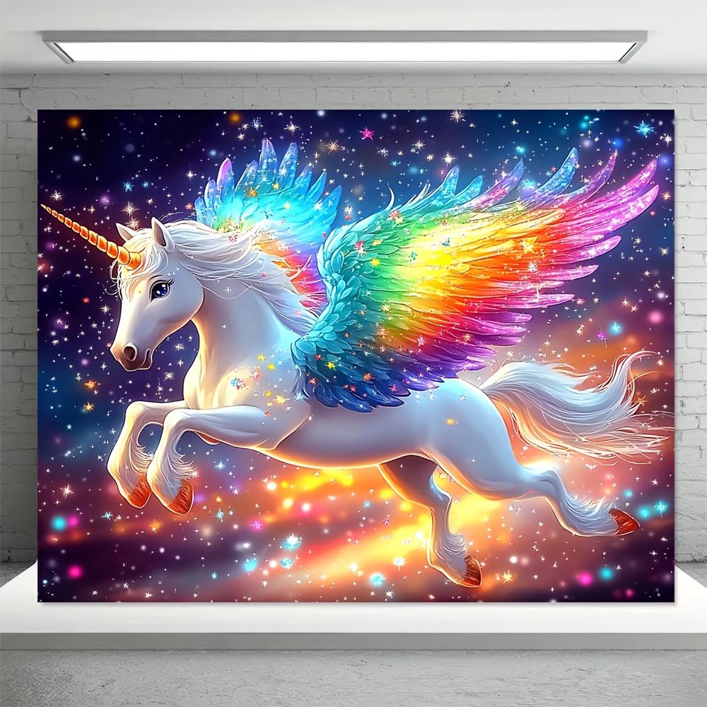 Rainbow Winged Unicorn Galaxy Stars Fantasy Tapestry Wall Hanging For Kids Room Birthday Party Decor Magical Creature Art Print 70x100cm28x39in