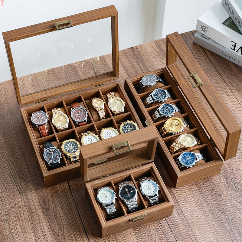 Walnut Grain Flip-Top Watch Box with Glass Display