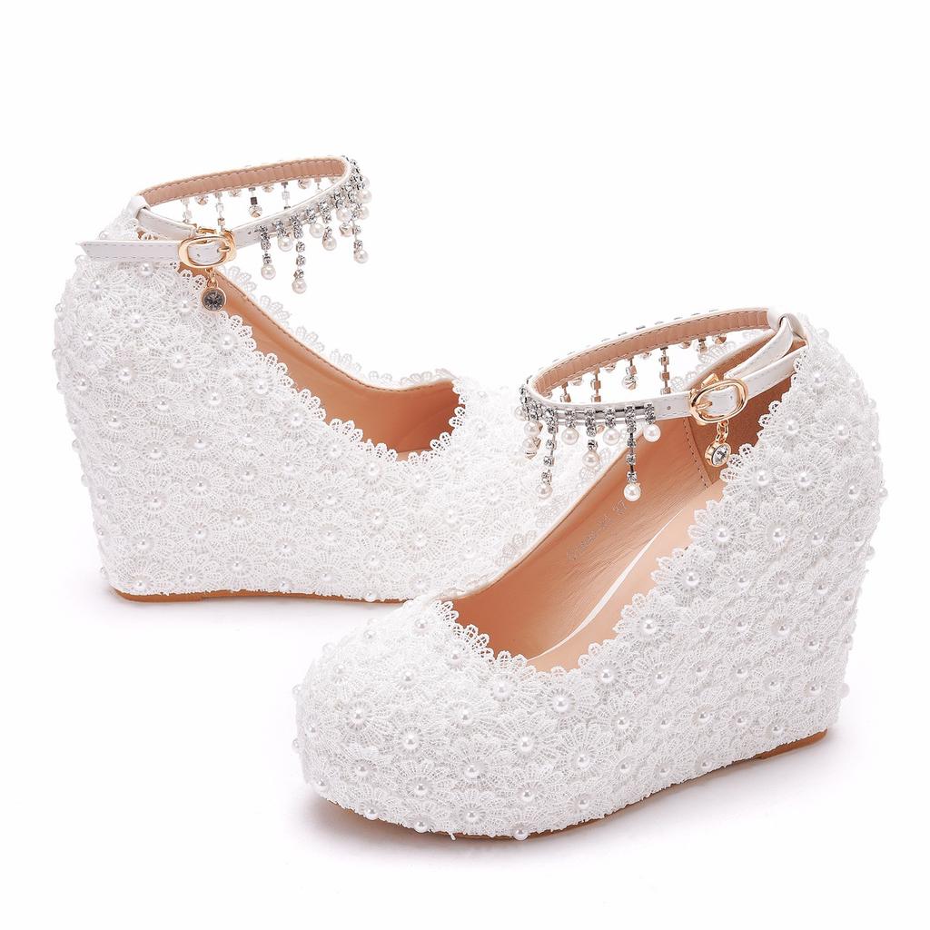 Beaded Lace Wedding Shoes Wedge Single Shoes Beaded Lace Wedding Shoes Wedge Single Shoes