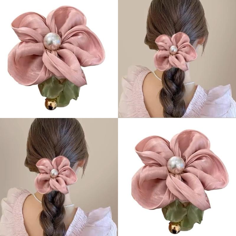 Elegantes florales Perlen-Haargummi für Frauen Bequem und stilvoll Elastisches Stoff-Blumen-Scrunchie Haarband Haarschmuck