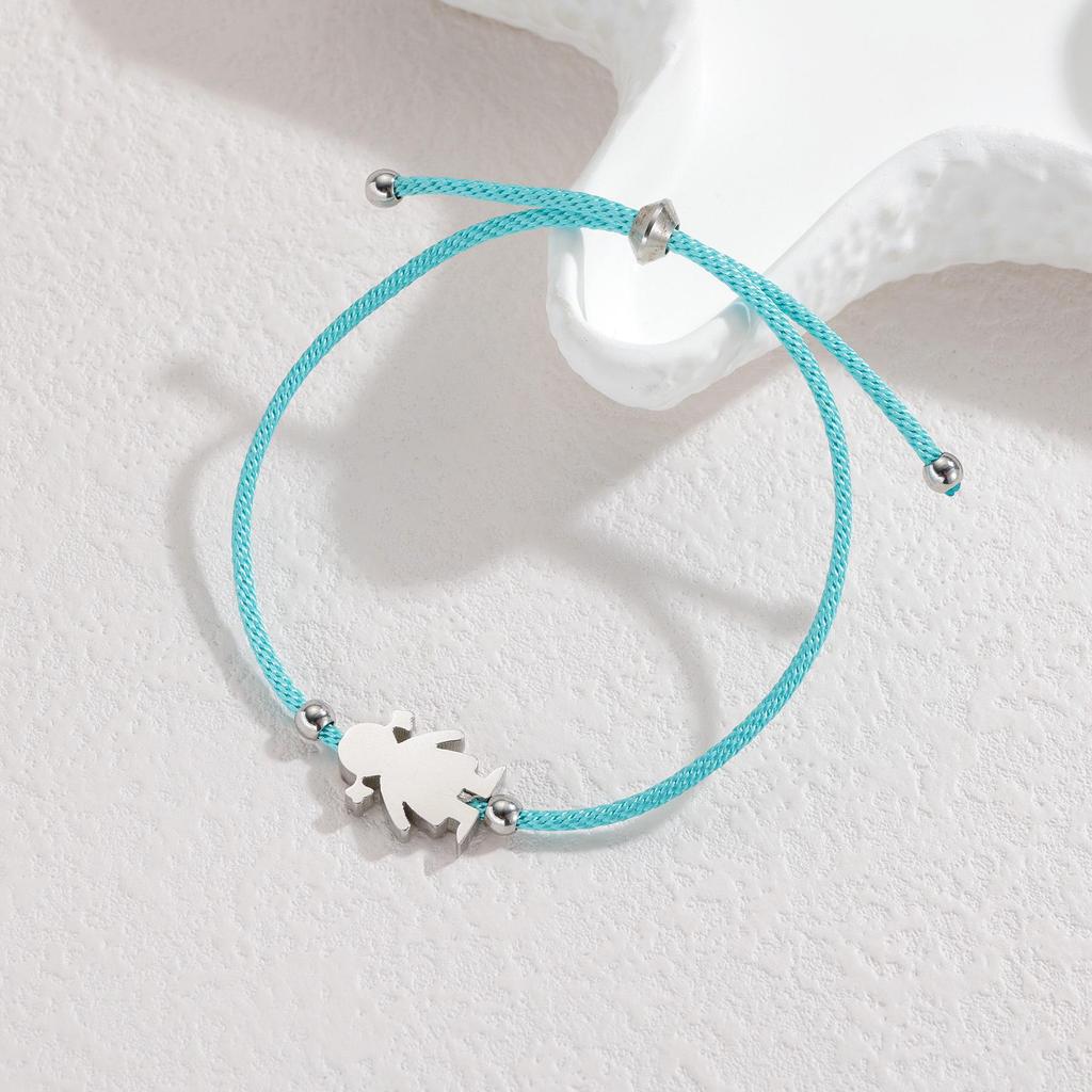 Minimalistisches blaues Seilarmband mit Herz-, Männchen- und runden Anhängern aus Edelstahl