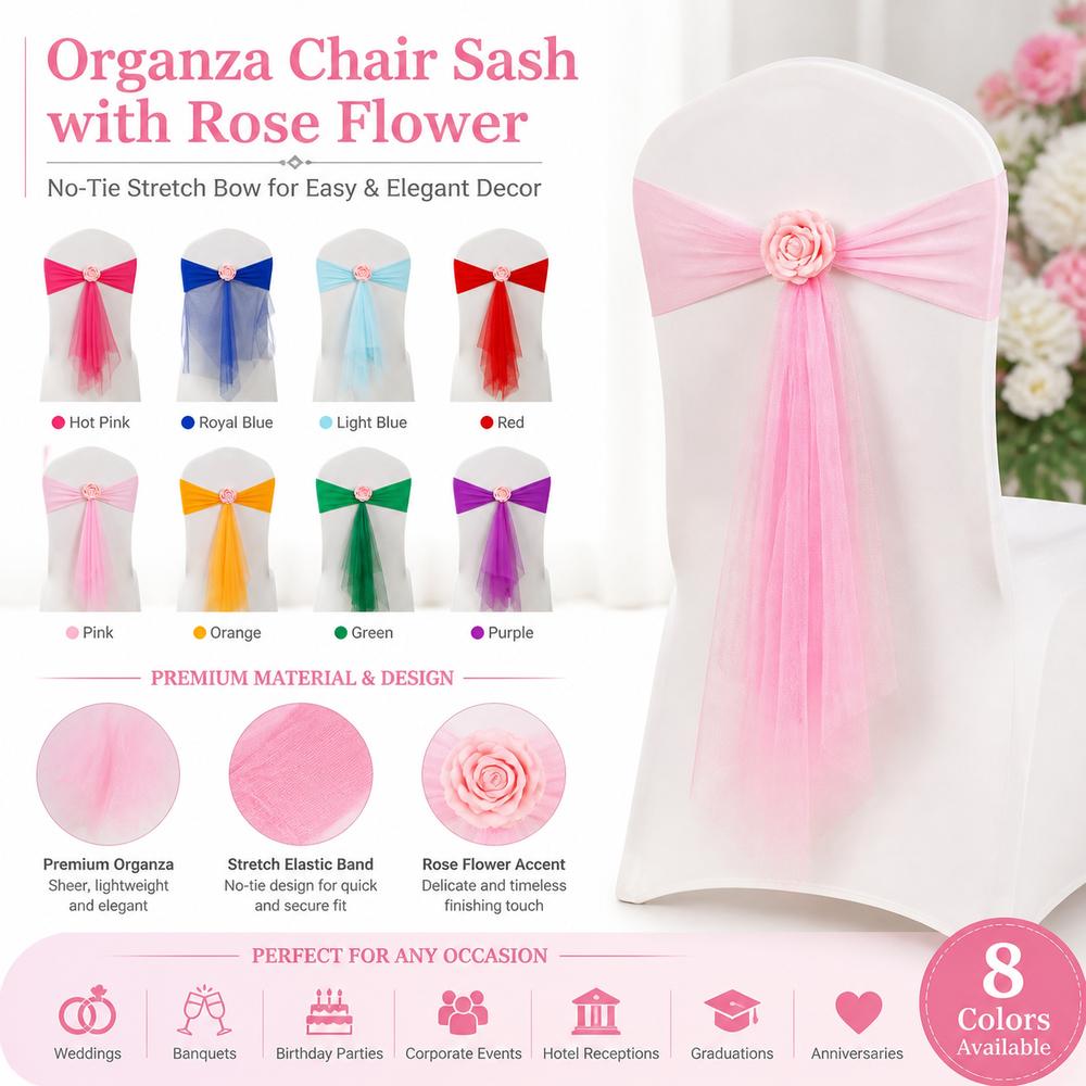Elastic Band Event Chair Straps Bows Chair Bandage Satin Chair Sashes  for Wedding Hotel Banquet