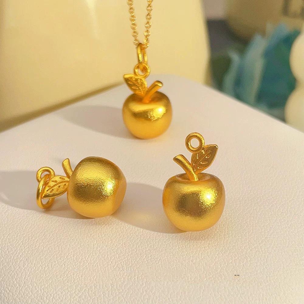 Gold Brushed Apple Pendant Necklace - Christmas Holiday Gift.