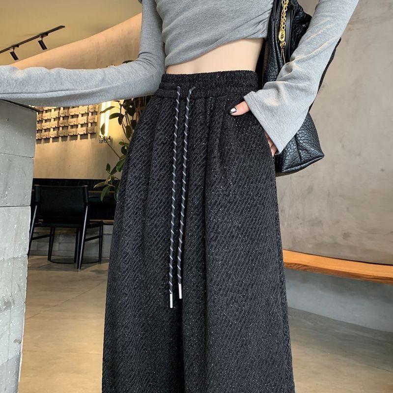 Plus Size 300 Jin Shiny Fleece Wide-Leg Pants for Women - New Loose Fit, High-Waisted, Versatile for Autumn & Winter