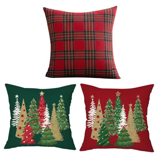 Weihnachts Karierter Kissenbezug Weihnachtsbaum Kissenbezug mit Verdecktem Reißverschluss Karomuster Zierkissenbezug für Festliche Heim Bauernhaus Deko