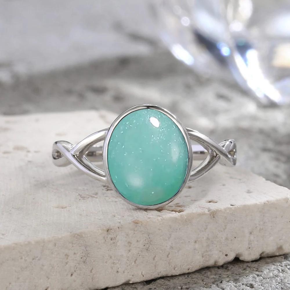 S925 Silver Aquamarine Rings Simple Rings Blue Natural Stone Oval 8*10mm Party Gifts Fine Jewelry Rings For Women