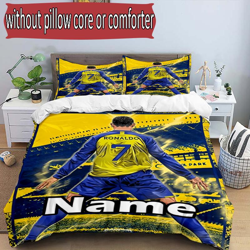 Parure de lit 3 pièces avec housse de couette (1*Housse de couette + 2*Taie d'oreiller, sans noyau), Ensemble de literie personnalisé avec le nom Cristiano Ronaldo et motif, Cadeau de décoration pour chambre à coucher à la maison