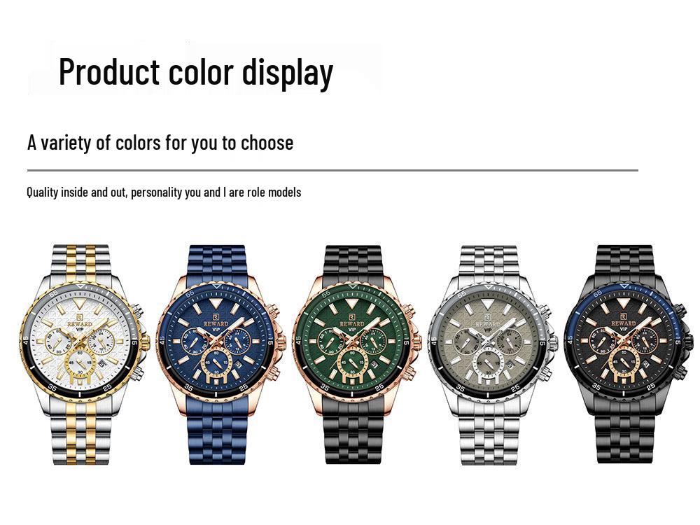 Premium Multi-Function Men's Sports Chronograph Luminous Waterproof Watch with Solid Steel Band