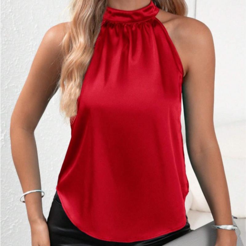 

Новые летние однотонные сексуальные женские рубашки с открытыми плечами, элегантные топы без рукавов, женские винтажные повседневные блузки, женская одежда 24137 XL красный