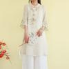 Retro Cotton Linen Shirts Spring Summer Mid-Length Embroidered Ethnic Tops Women's Loose Literary Tea Clothes