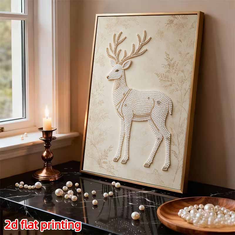 5D Pearl Art Elegant Deer Design DIY Rhinestone Painting Frameless Wall Decor Handmade Craft Gift for Home Bedroom Living Room
