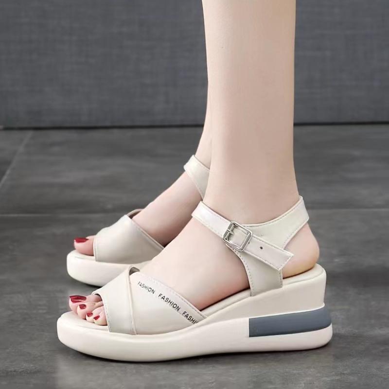 Wedge Platform Sandals for Women 2024 Summer New Roman Sandals Thick Sole Casual Open Toe Middle Heel Fish Mouth Beach Sandals