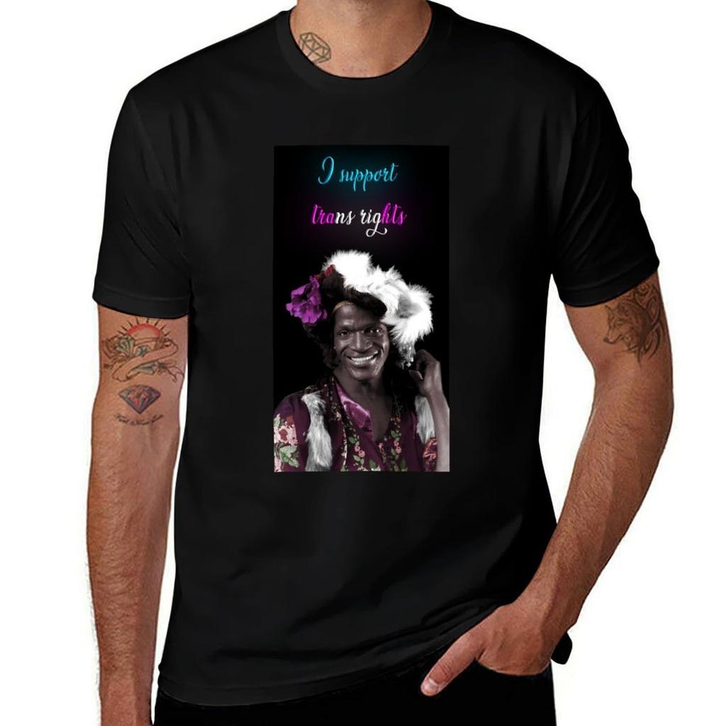 Marsha P. Johnson T-Shirt Black Cotton T-shirt Plain for Man Package Man T Shirt Luxury Cotton T Shirts High Quality T-Shirt