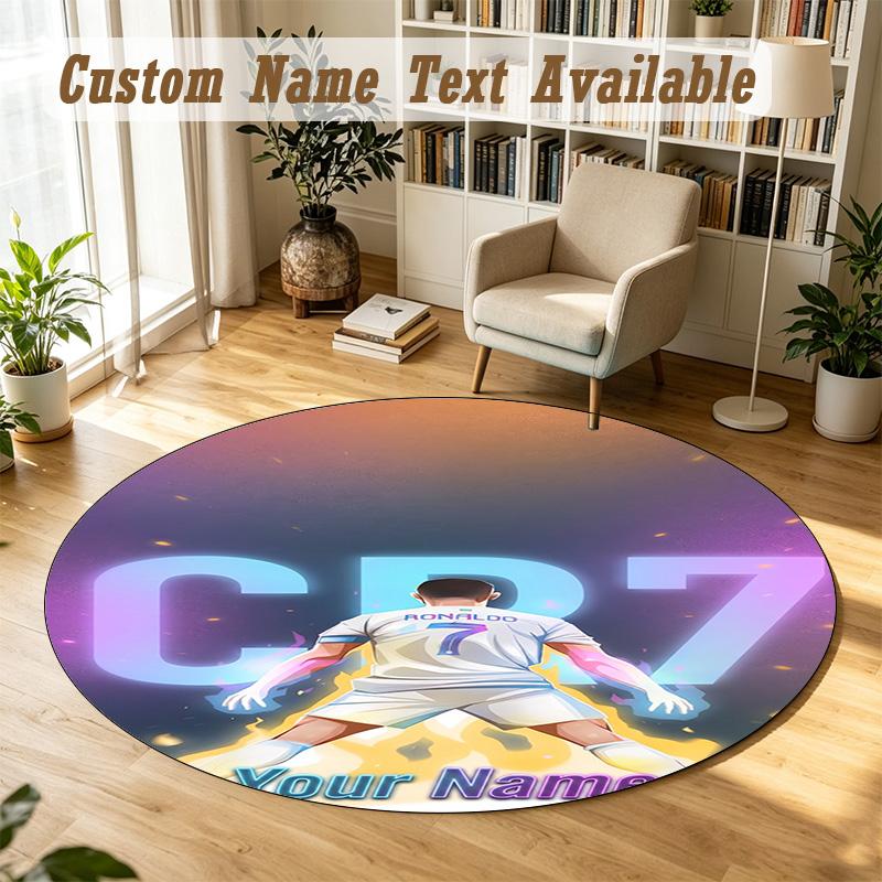 Round Rug Custom NameCristiano Ronaldo Pattern Non Slip Carpet Home Floor Decor