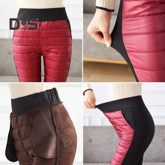 Dámské bavlněné kalhoty elastické s vysokým pasem rovné nohavice dlouhé kalhoty s kapsami patchwork barva zesílené prošívané kalhoty