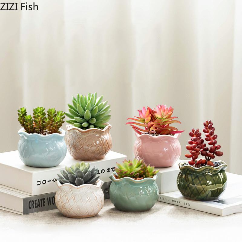 Creative Painted Ceramic Vase Lotus Shape Plant Pots Table Decoration Flowers Arrangement Flower Vase Room Aesthetic Decor