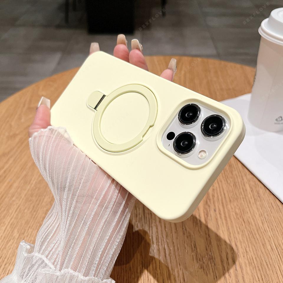 Magnetic Liduid Silicone Phone Case For iPhone14 11 12 13 16 Pro Max 15 14 16 Plus Magsafe Stand Charge Protector Soft Cover