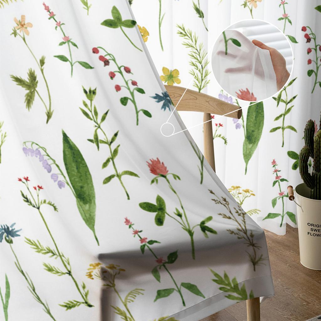 Watercolor Painting Flowers Leaves Tulle Curtains For Living Room Sheer Curtain Bedroom Voile Decorative Window Treatments
