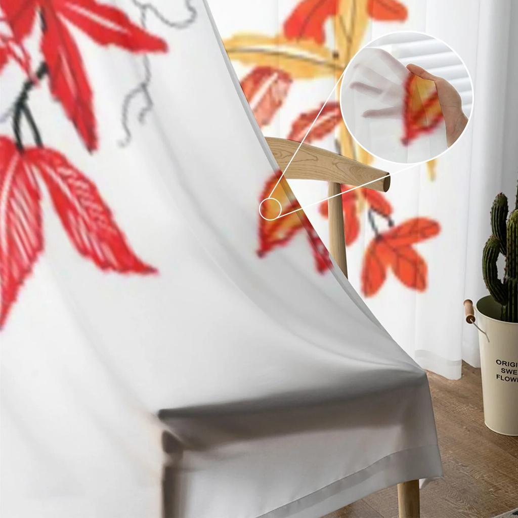 Watercolor Autumn Maple Leaves Tulle Window Curtain For Living Room Bedroom Voile Sheer Curtains Kitchen Treatments Drapes
