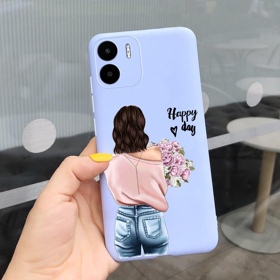 For Xiaomi Redmi A1 Case Redmi A1 Plus Beautiful Girl Flower Phone Case For RedmiA1 A 1 A1+ Candy Color Soft Silcone Back Cover