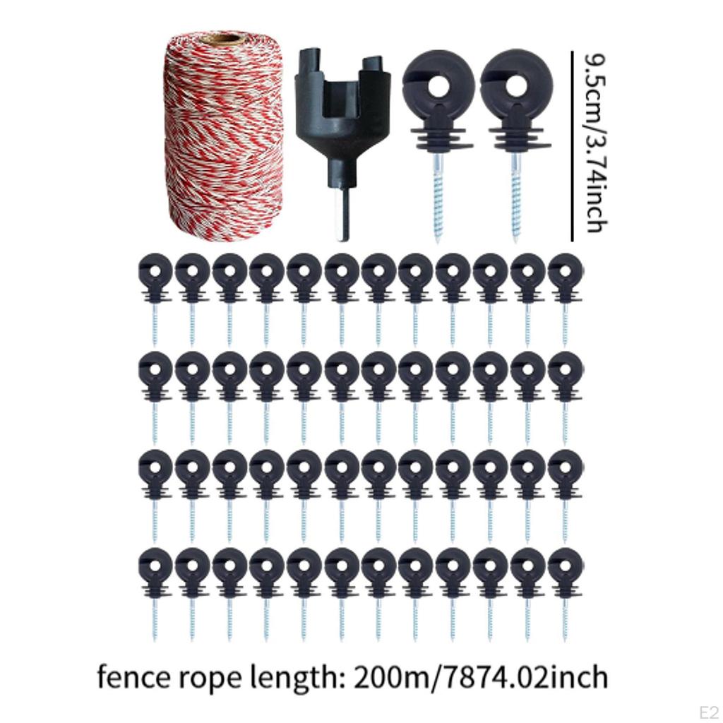 656ft Electric Fence Poly Wire Fencing Kit Yard Rings Insulator Socket Tool for Ranch