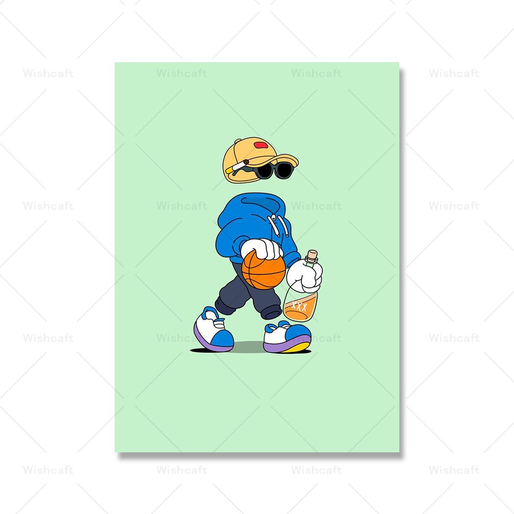 Niedlichen Cartoon Basketball Poster Kunstdruck Unsichtbarer Junge Spielen Street Ball Boxen Leinwand Malerei Bild Kinderzimmer Wohnkultur