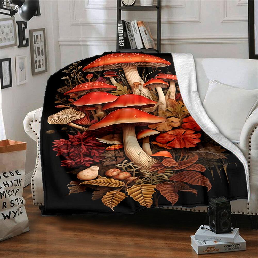 1pc Mushroom Artwork Soft Warm Throw Blanket Nap Blanket For Couch Sofa Office Bed Camping Travel,Comfortable